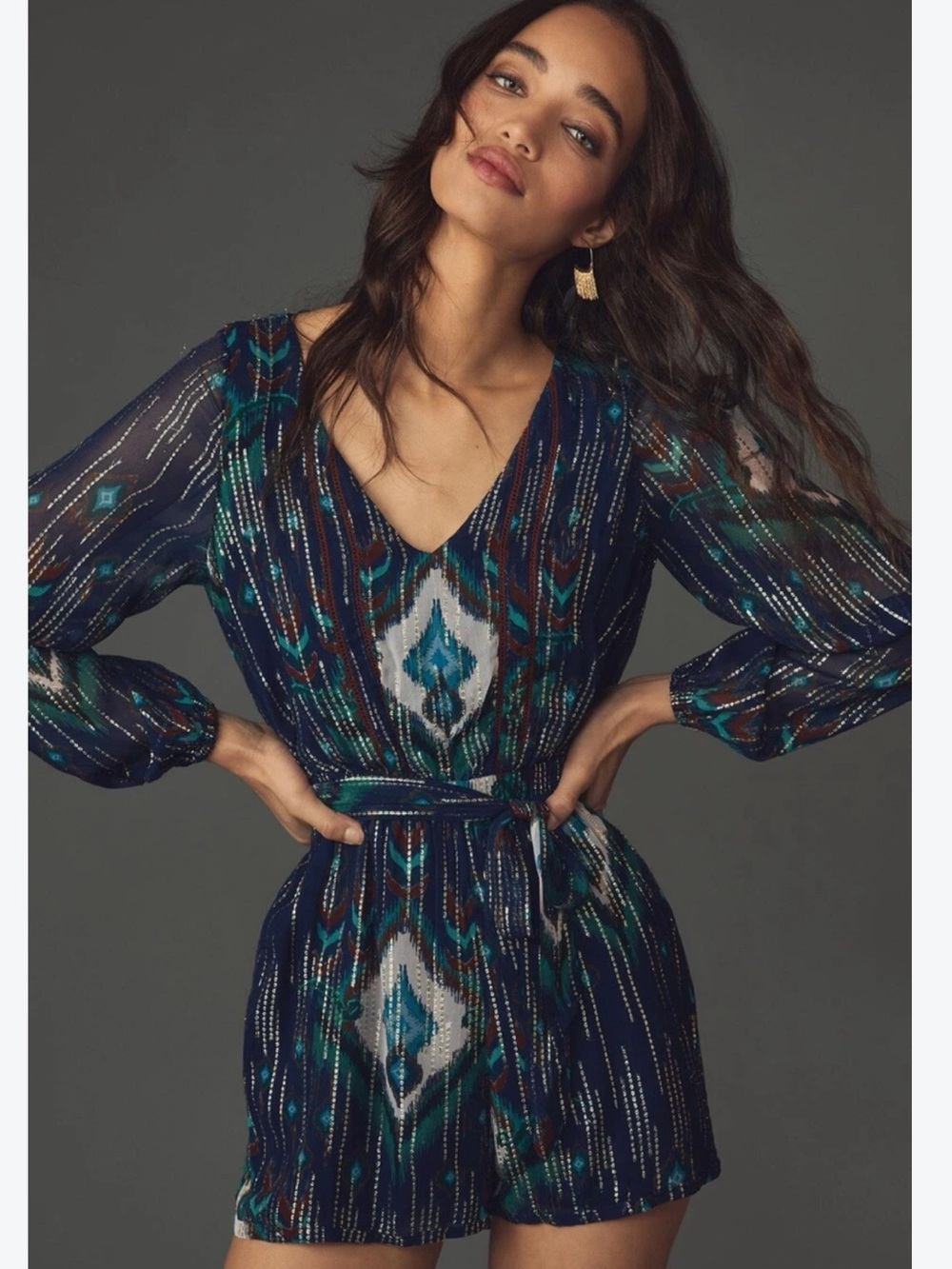 Anthropologie Celina Moon Romper Metallic XS Boho Southwest Cowgirl